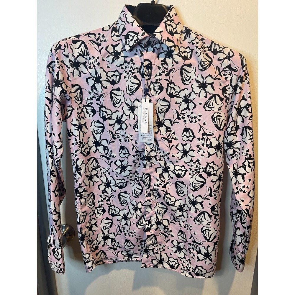 Silver Stone Collection Mens Pink Floral Modern Fit Button Down Shirt NWT